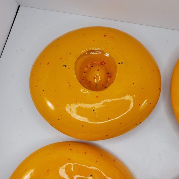 Egg Holder Plate Bowl Pottery Set Of 4 Speckled Yellow Hand Painted Handmade - Picture 11 of 14